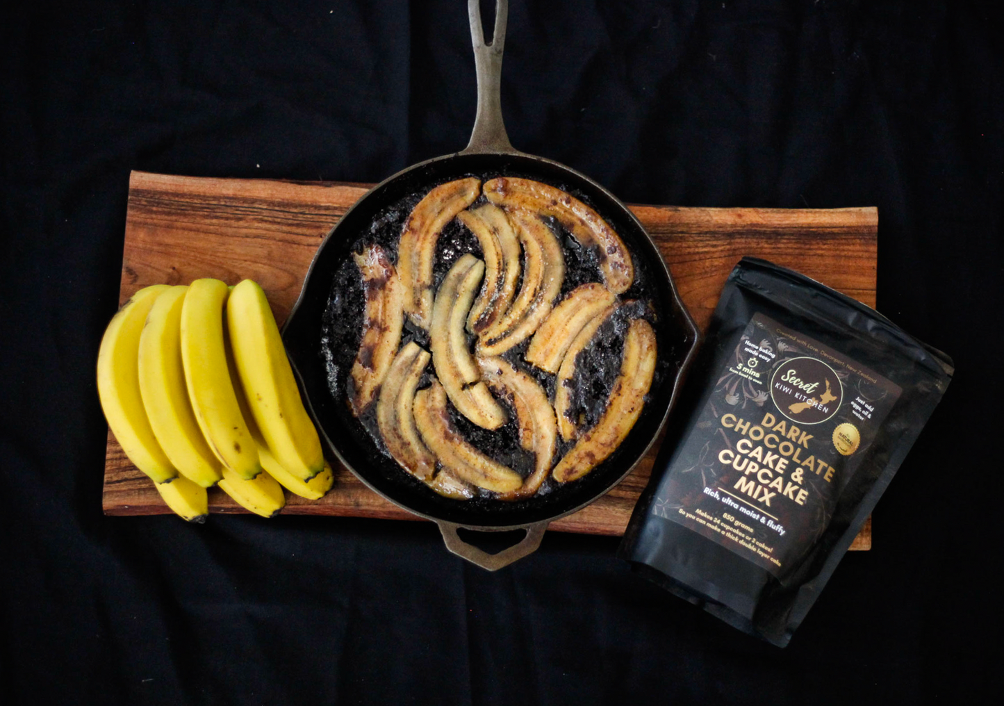 Upside Down Chocolate Banana Skillet Cake