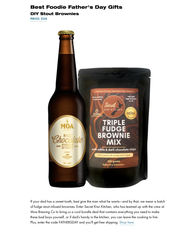 Secret Kiwi Kitchen Stout Brownie Best Father's Day Gifts 2021 By Urban List NZ
